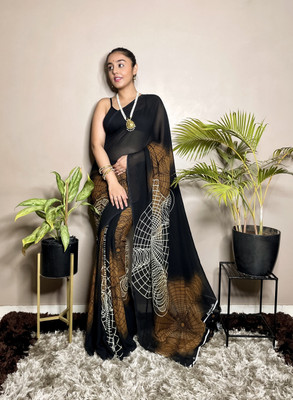 Leelavati Printed Bollywood Georgette Saree(Black, Brown)