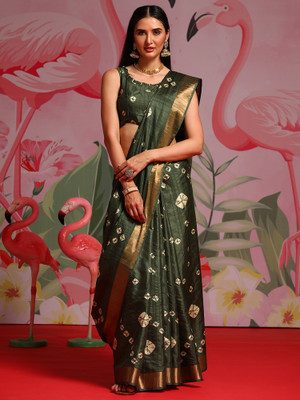 Sareemall Printed Chinnalapattu Silk Blend Saree(Light Green)