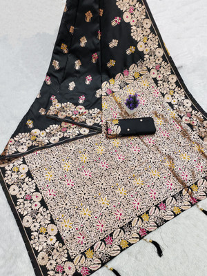 STITCHARC Woven Banarasi Jacquard Saree(Black)