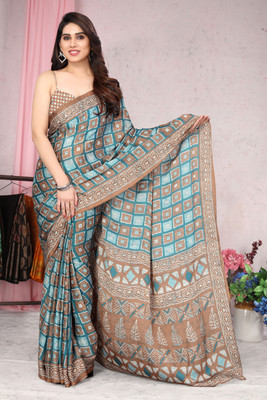 MIRCHI FASHION Printed, Geometric Print Daily Wear Chiffon, Georgette Saree(Light Blue, Brown)