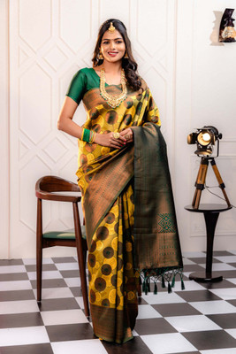 HB VENTURE Printed Banarasi Jacquard Saree(Yellow)