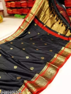 Paithani Self Design Paithani Pure Silk Saree(Black)