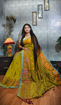PARTHA BISWAS Self Design Handloom Cotton Blend Saree(Dark Blue)