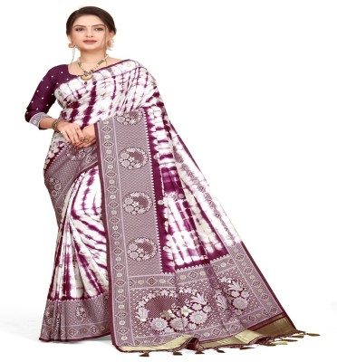 BOOST FASHION Printed Banarasi Art Silk Saree(Purple)