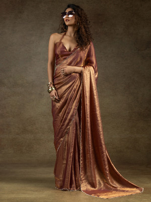 Sareemall Embellished Bollywood Satin Saree(Brown)