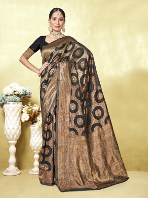 sagarika Woven Kanjivaram Silk Blend Saree(Black)