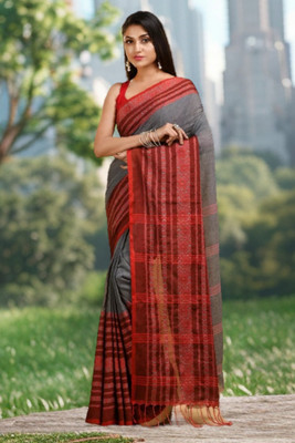GOURAB HANDLOOM Self Design Handloom Cotton Blend Saree(Grey)