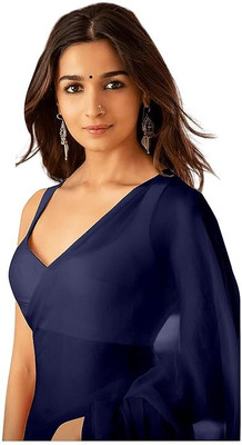 Sitanjali Solid/Plain Bollywood Georgette Saree(Dark Blue)