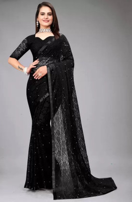 Suali Self Design Bollywood Net Saree(Black)