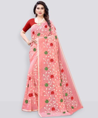 Samah Embroidered, Embellished, Dyed Jamdani Cotton Blend, Cotton Silk Saree(Pink)