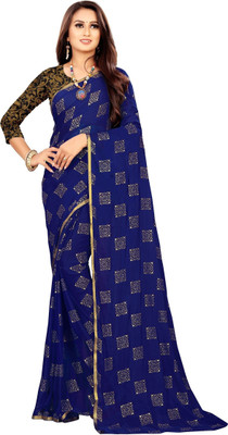 mamtasaree Printed Bollywood Net, Chiffon Saree(Dark Blue)