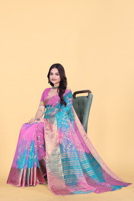 Aarunika SST Solid/Plain Bollywood Organza Saree(Pink)