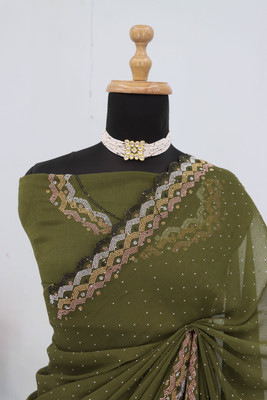 HouseOfCommon Embellished Bollywood Organza Saree(Light Green)