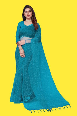 Praneshfab Self Design Bollywood Net Saree(Multicolor)