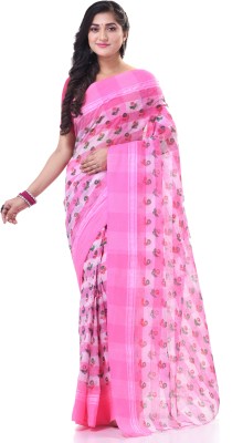 Desh Bidesh Printed Handloom Handloom Pure Cotton Saree(Pink)
