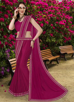 FabDaisy Printed Banarasi Lycra Blend Saree(Pink)