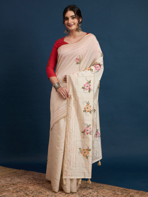 Sangria Printed Bollywood Tussar Silk Saree(Cream)