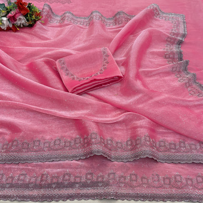 Jennyfab Embellished Bollywood Jimmy choo Saree(Pink)