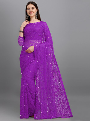 LOROFY Self Design Bollywood Net Saree(Magenta)
