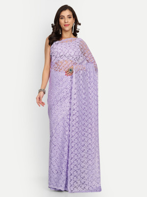 lts label tripti saxena Embroidered Leheria Net Saree(Purple)