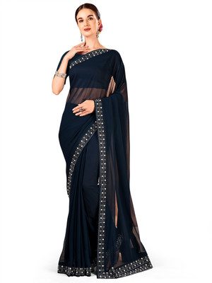 Divastri Embellished Bollywood Chiffon Saree(Dark Blue)