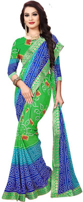 Kanooda Prints Printed Bandhani Georgette Saree(Light Green)