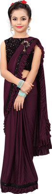 Dream Clouds Solid/Plain Bollywood Lycra Blend Saree(Purple)