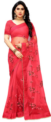 DWINIZAA STORE Embroidered Bollywood Net Saree(Pink)
