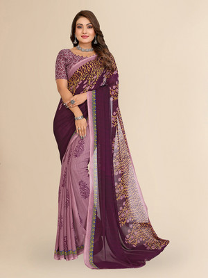 Anand Sarees Floral Print Daily Wear Georgette Saree(Beige, Purple)