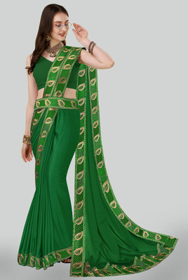 Chhavi Fashion Solid/Plain Banarasi Chiffon Saree(Green)