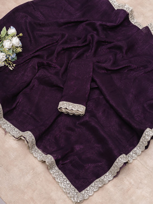 HouseOfCommon Solid/Plain Bollywood Jimmy choo Saree(Purple)