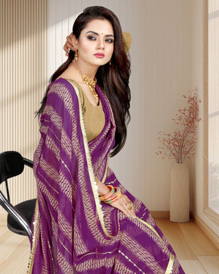Jayu Digital Print, Embroidered, Printed, Striped Bollywood Georgette Saree(Purple)