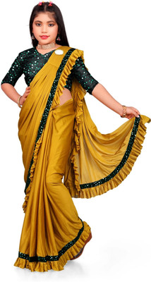 VRAJTEX FAB Embellished Bollywood Lycra Blend Saree(Yellow)