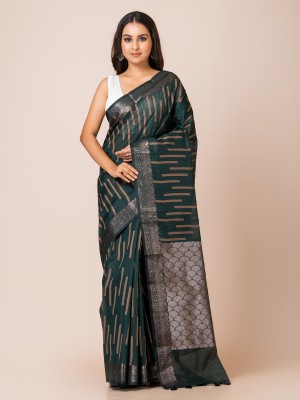 KavvyaCRSK Woven Handloom Cotton Linen Saree(Green)