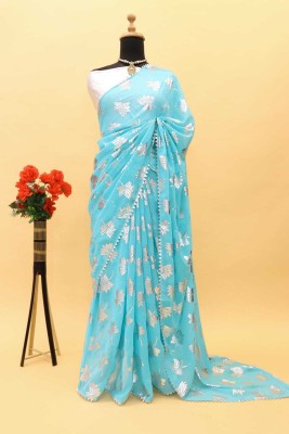 Vikash fab Printed Bollywood Georgette Saree(Light Blue)