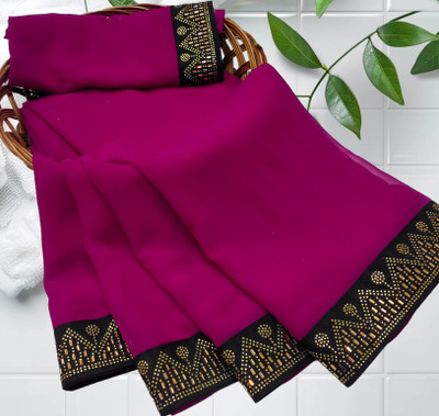 pari creation Solid/Plain, Embellished, Self Design Bollywood Georgette Saree(Pink)