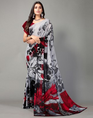 Samah Geometric Print, Printed Daily Wear Georgette Saree(Grey)