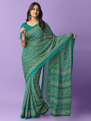Leelavati Printed Bandhani Georgette Saree(Light Green)