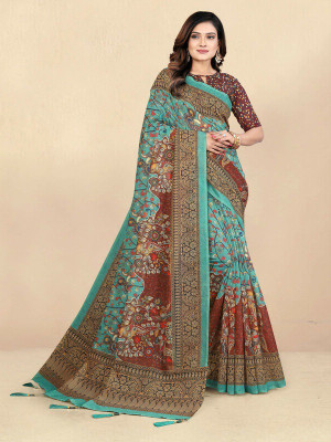 Brishiza Printed Daily Wear Cotton Blend Saree(Multicolor)
