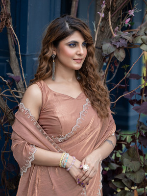 Branzios Solid/Plain Bollywood Satin Saree(Blue)