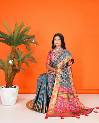 LAVYANSH CREATION Printed, Self Design Patola Silk Blend Saree(Light Blue)