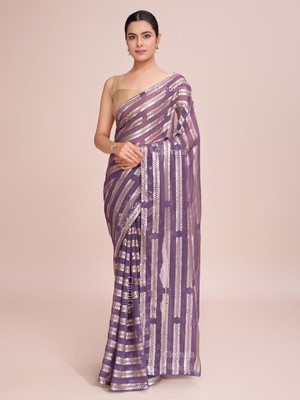 Clemira Embellished Bollywood Georgette Saree(Purple)