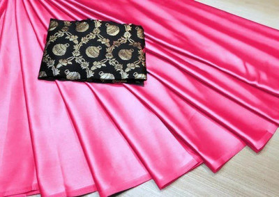 HouseOfCommon Solid/Plain Bollywood Silk Blend Saree(Pink)