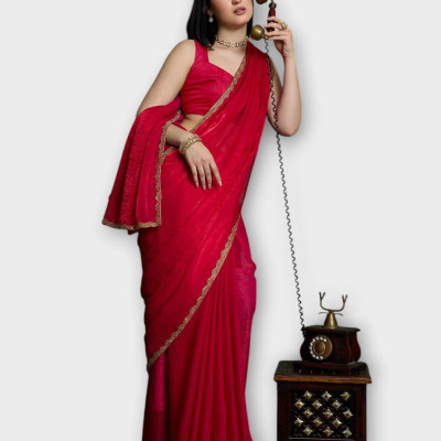 Dhimahi Solid/Plain Bollywood Chiffon Saree(Red)