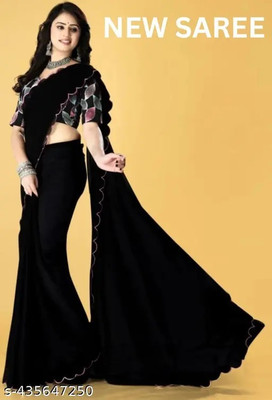 BEETEXdesigner Solid/Plain Daily Wear Georgette Saree(Black)