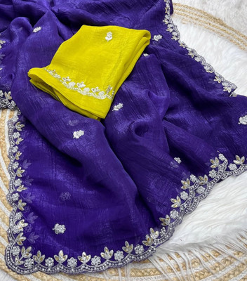 ShivGori Embroidered Bollywood Jimmy choo Saree(Blue, Purple)