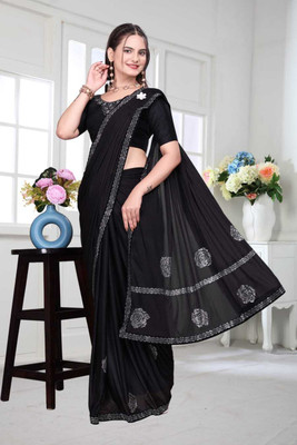 KV Fashion Embellished Bollywood Lycra Saree(Black)