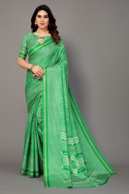 Winza Designer Printed Daily Wear Cotton Blend, Cotton Silk Saree(Light Green)