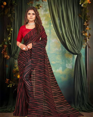 Jayu Printed Bandhani Georgette Saree(Brown)