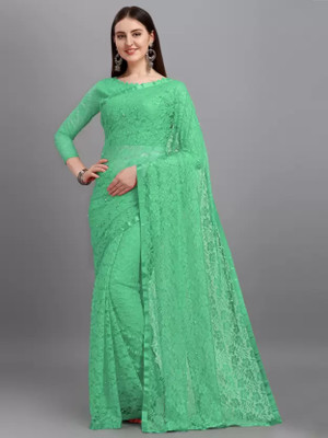 Nilkanthvarni Creation Self Design Bollywood Net Saree(Light Green)